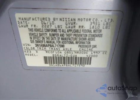 2010 Nissan Sentra 2.0S z USA, uszkodzony, nr VIN 3N1AB6AP8AL717590